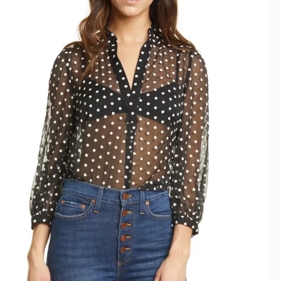 Alice + Olivia Sheila Sheer blouse with embroidered flowers, S - Picture 2 of 9